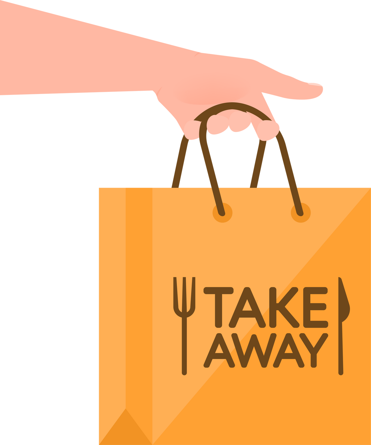 Take away bag in flat style. Coffee shop logo. Vector template